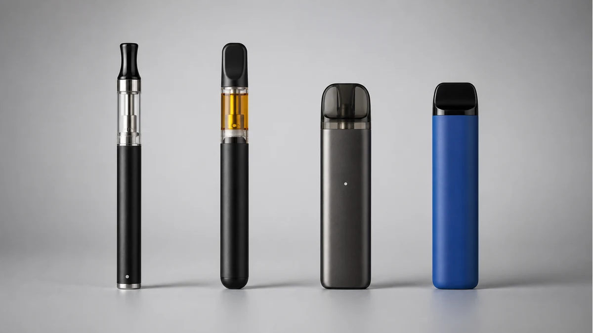 Pen battery concealed cartridge pod and disposable form factors compared