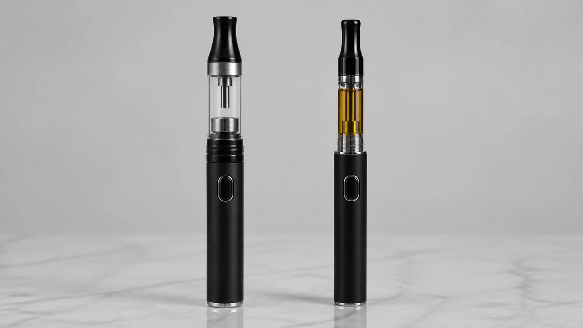 Dab pen chamber and oil cartridge compared in full view