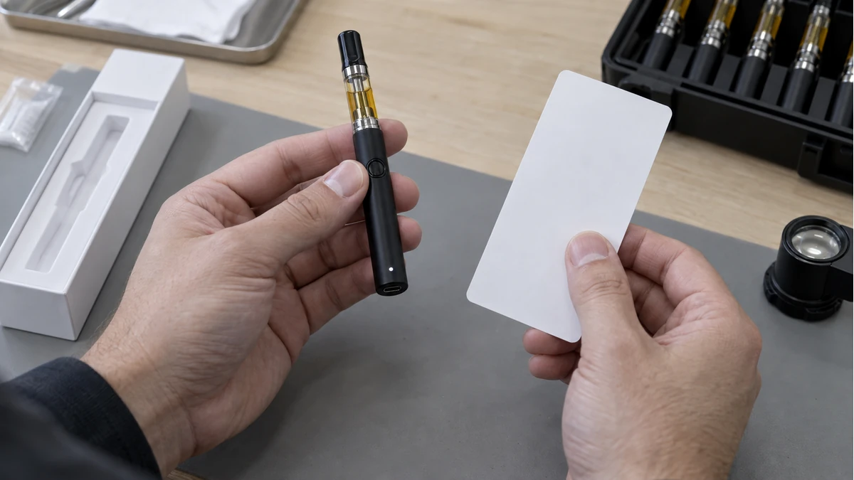 Person comparing a 510 battery with its product manual