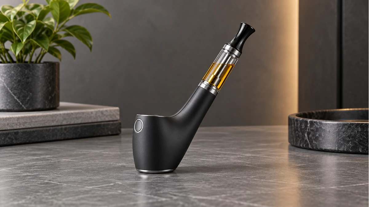 Pipe-shaped 510 battery with an angled oil cartridge Pipe-shaped 510 battery with an angled oil cartridge