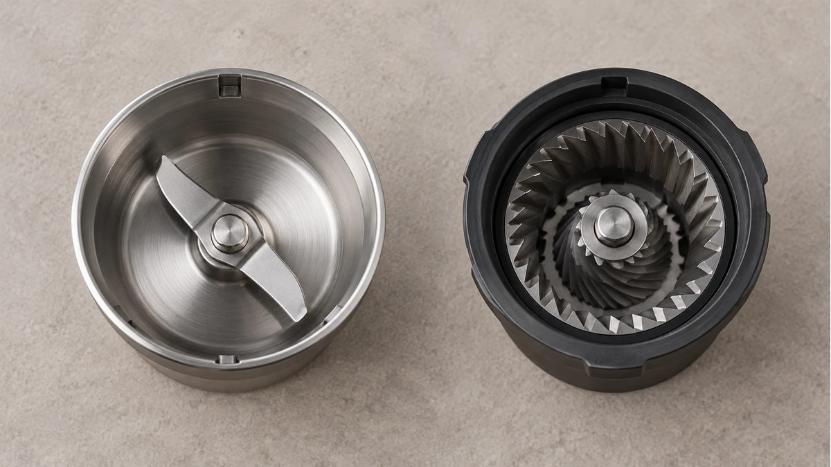 Top view of blade bowl and toothed grinder geometry