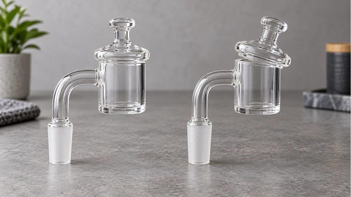 Two carb cap and banger combinations showing different fit