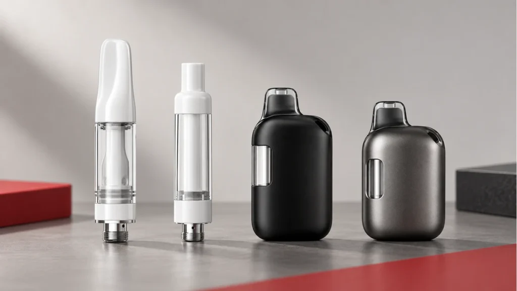 CBD and THC oil cartridges and compact all-in-one hardware