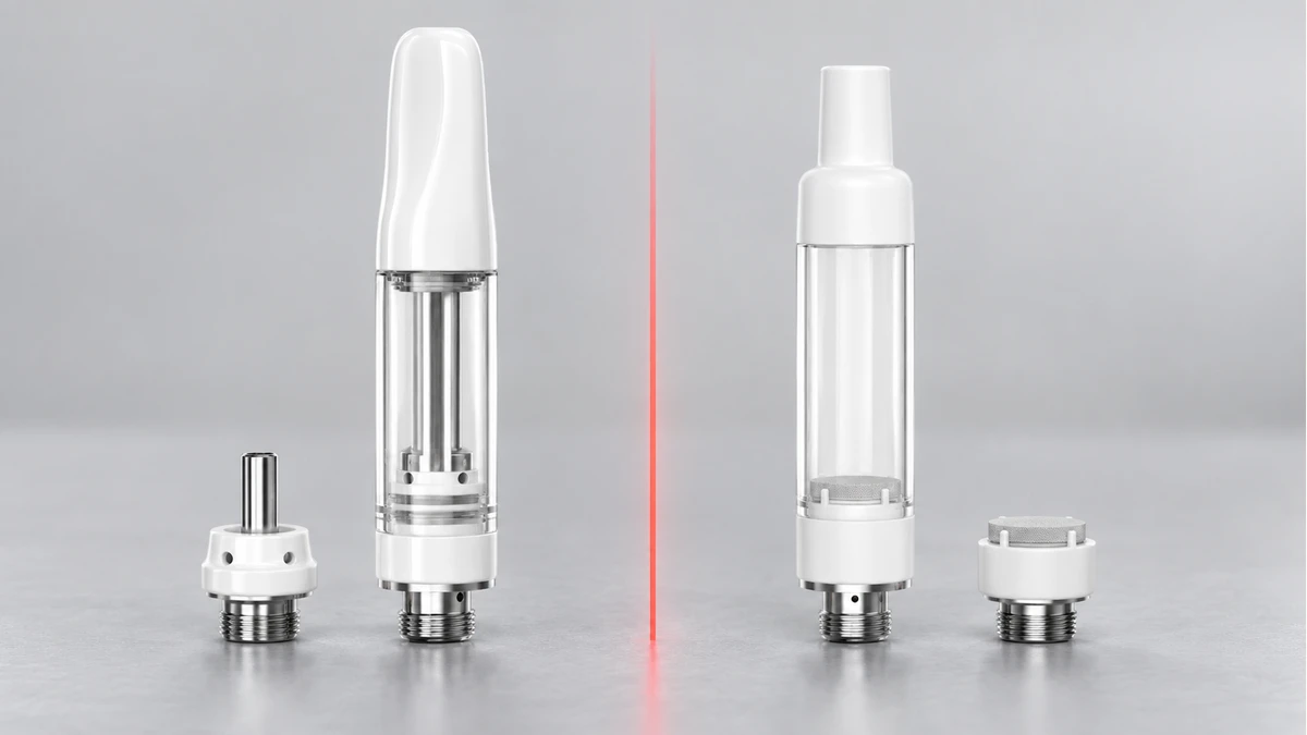 Center-post and postless CBD THC oil cartridge architectures