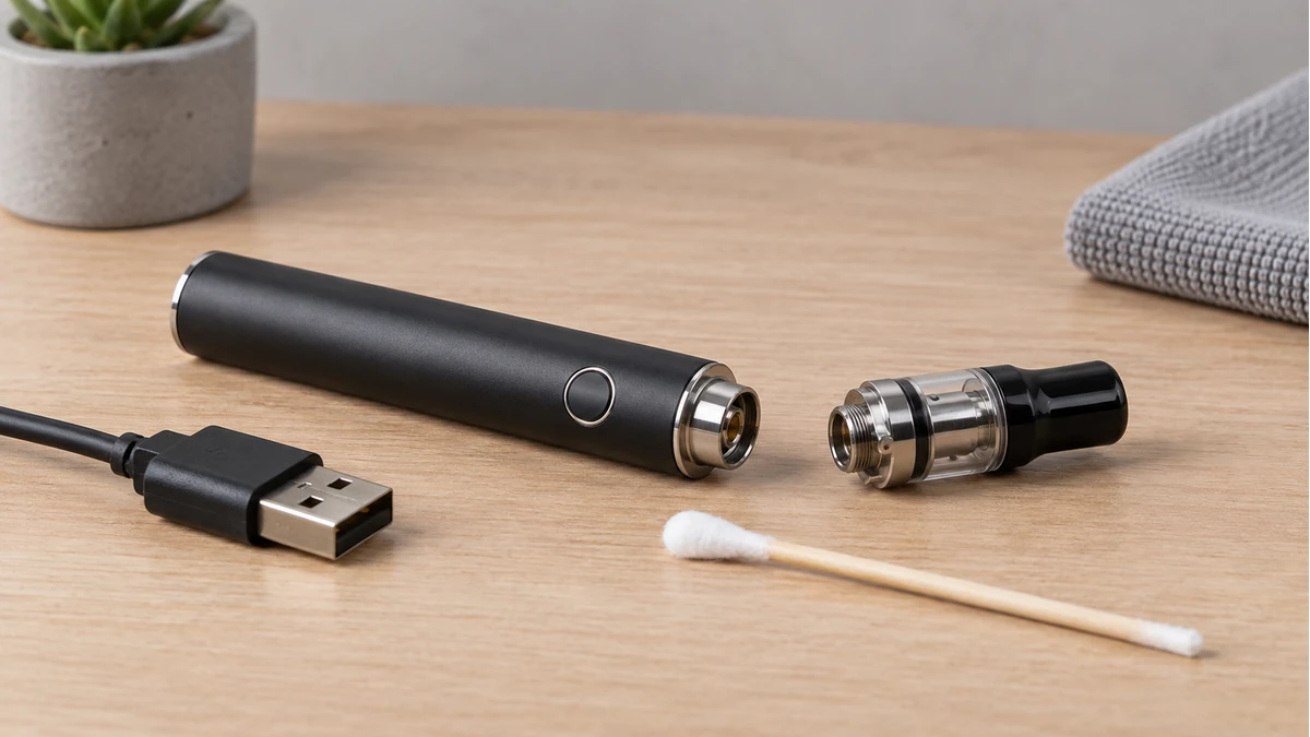 Wax pen battery, chamber, charging cable and contact swab