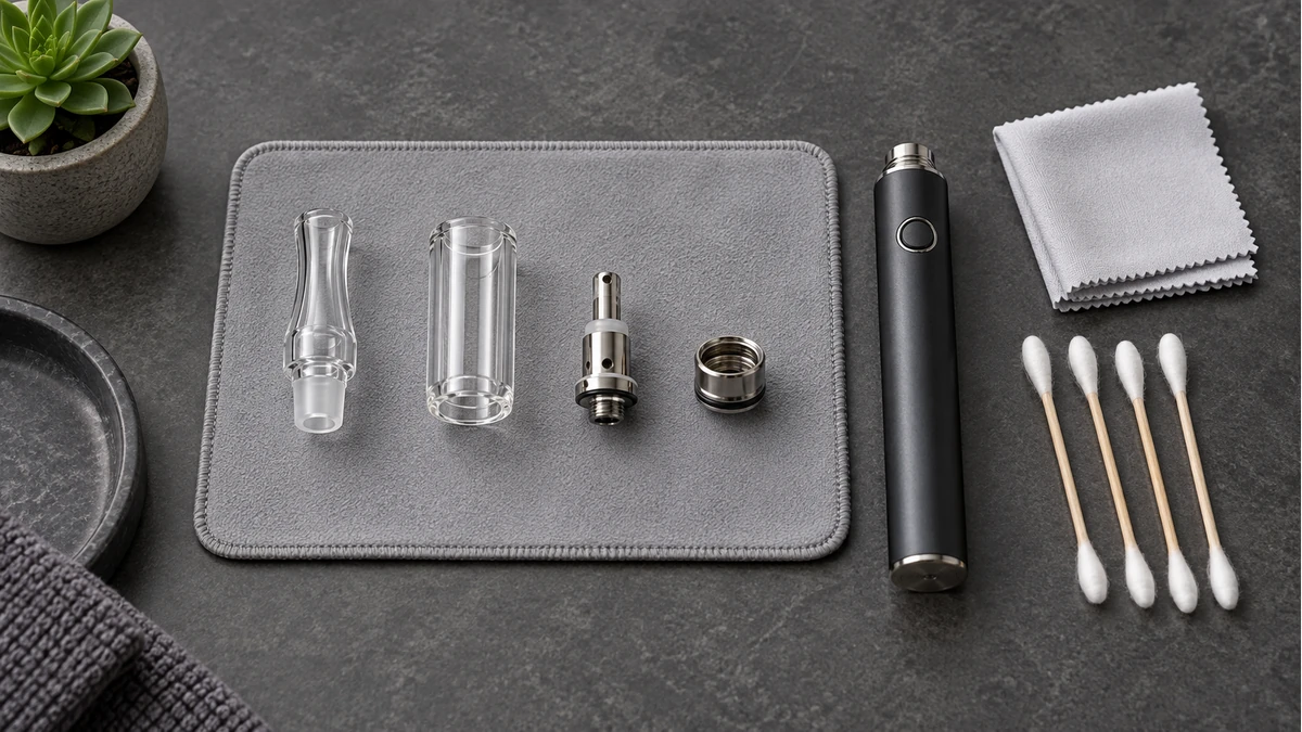 Detached dab pen glass drying beside the powered-off pen body Detached dab pen glass drying beside the powered-off pen body