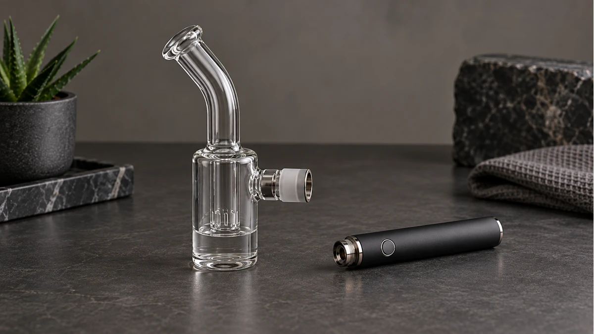 Detached miniature dab pen bubbler with a low water level Detached miniature dab pen bubbler with a low water level
