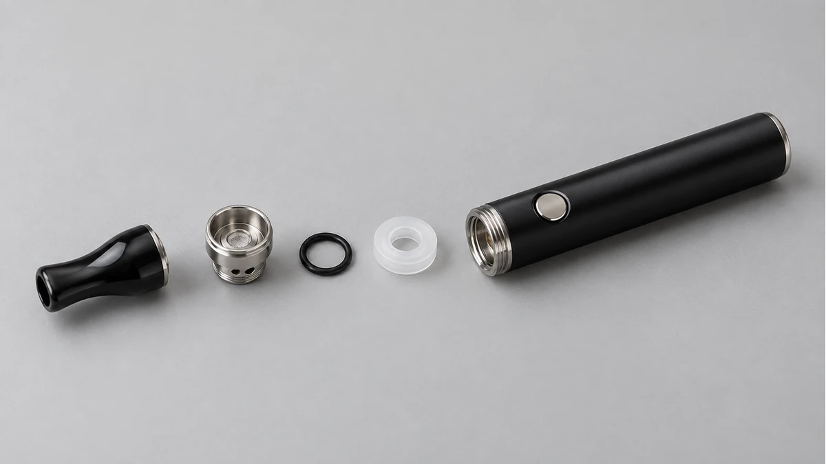 Wax pen mouthpiece, chamber seals and battery body separated