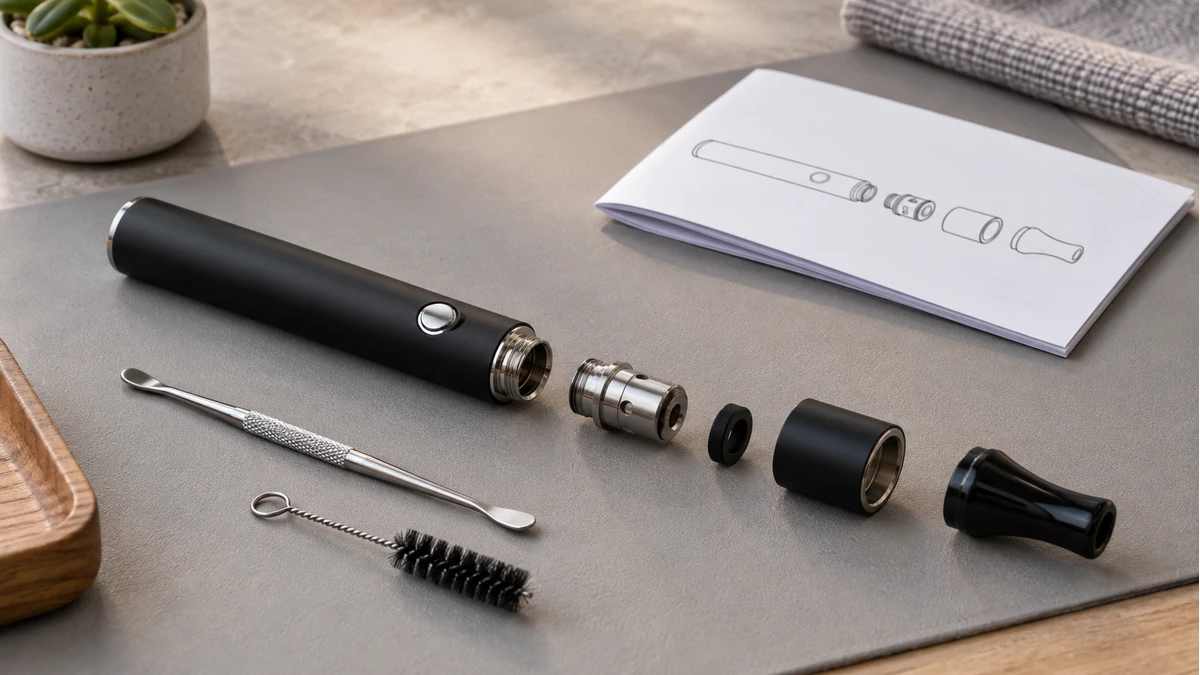 Wax pen components and manual arranged for symptom-based troubleshooting