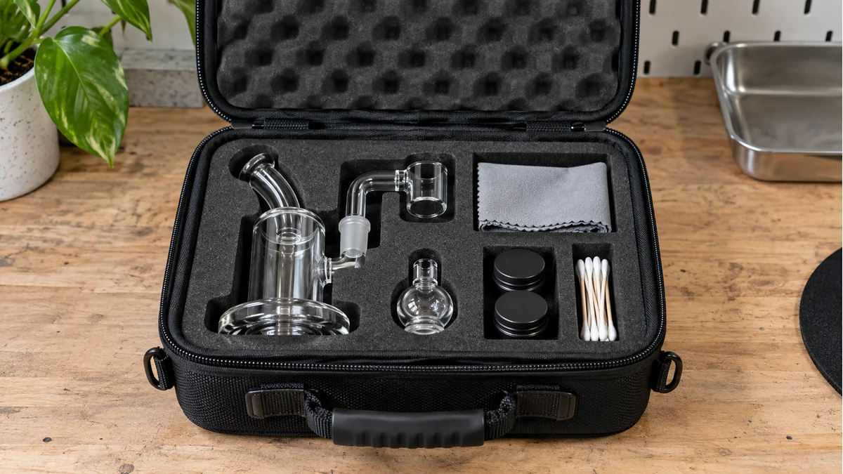 Open dab rig travel case arranged for pre-storage inspection