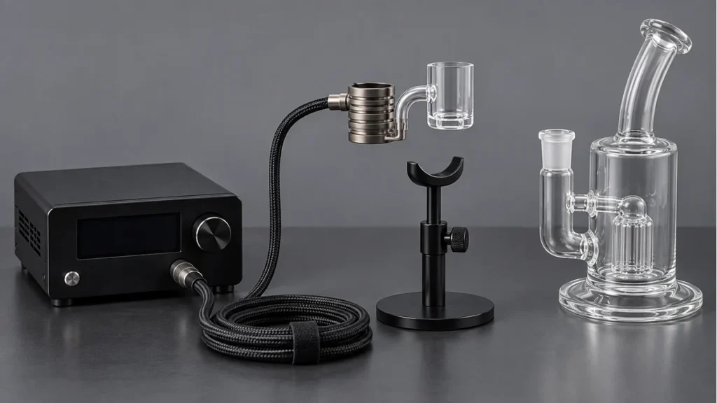 Electronic dab rig heater controller, coil and glass rig