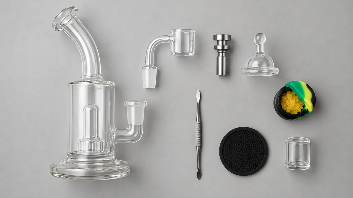 Top-down map of dab rig pieces arranged by function