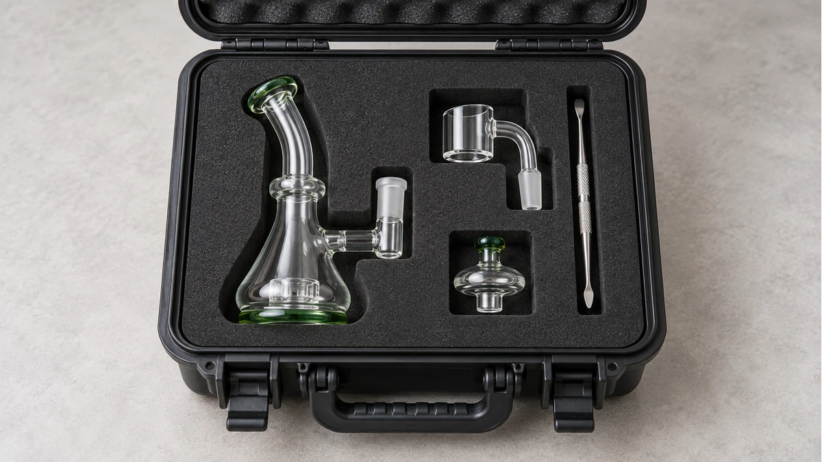 Dab rig pieces protected in separate foam compartments