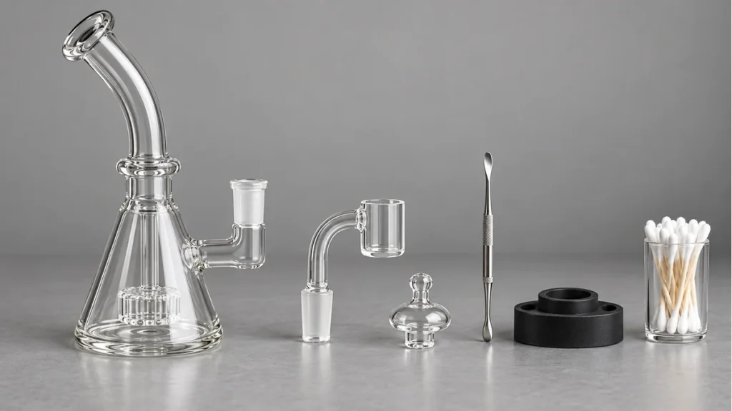 Dab rig body, banger, cap, tool and cleaning pieces