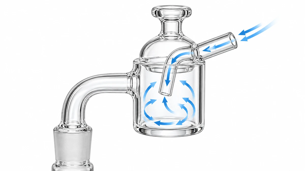 Directional carb cap with blue arrows illustrating airflow