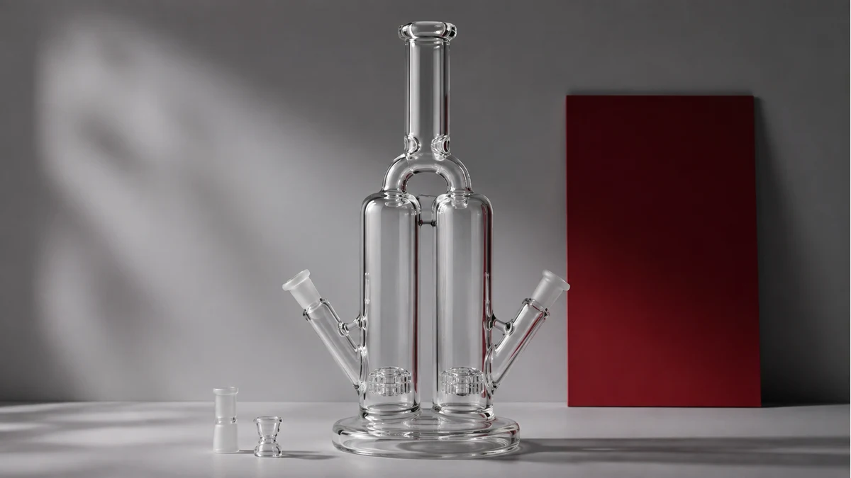 Double-barrel bong with a broad stable base