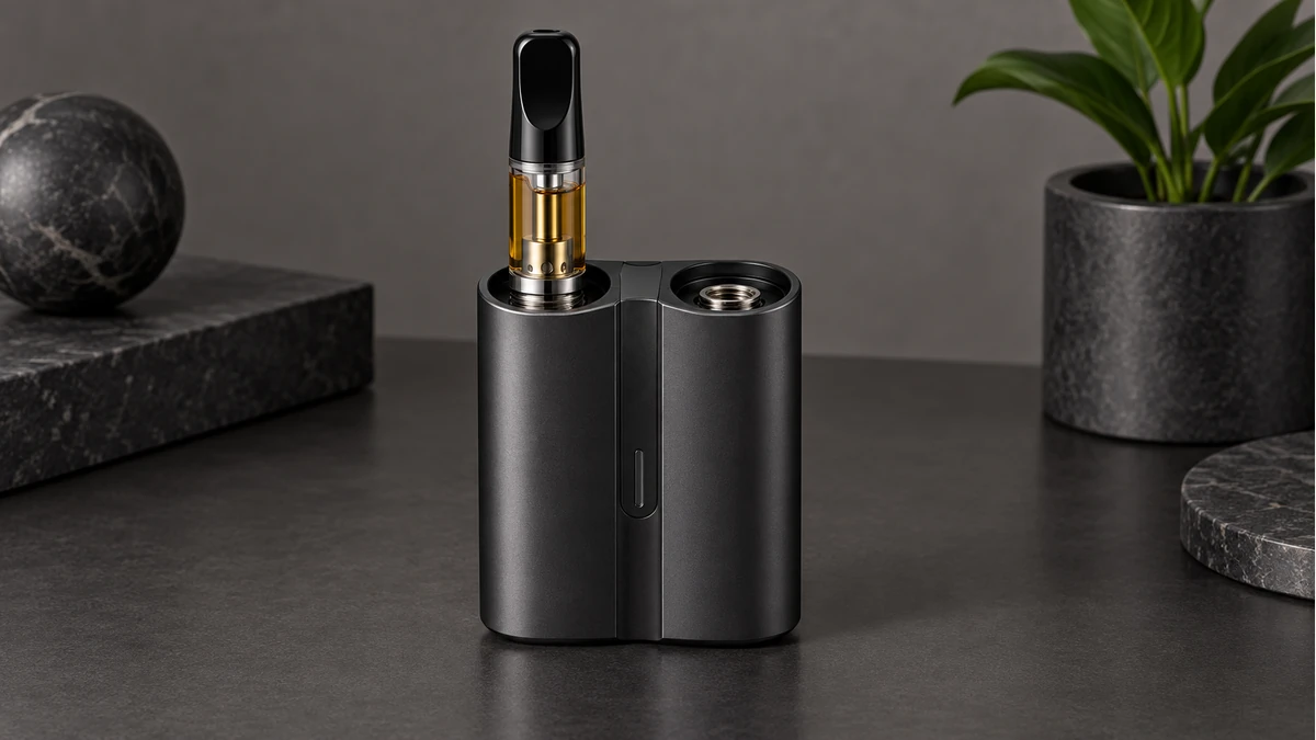 Dual 510 battery with one cartridge installed and one bay open