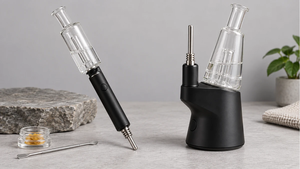 Pen-style and upright electric nectar collector bubbler layouts