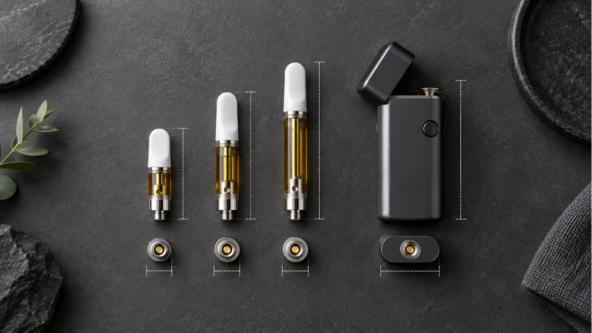 Cartridges of different heights beside a flip 510 battery