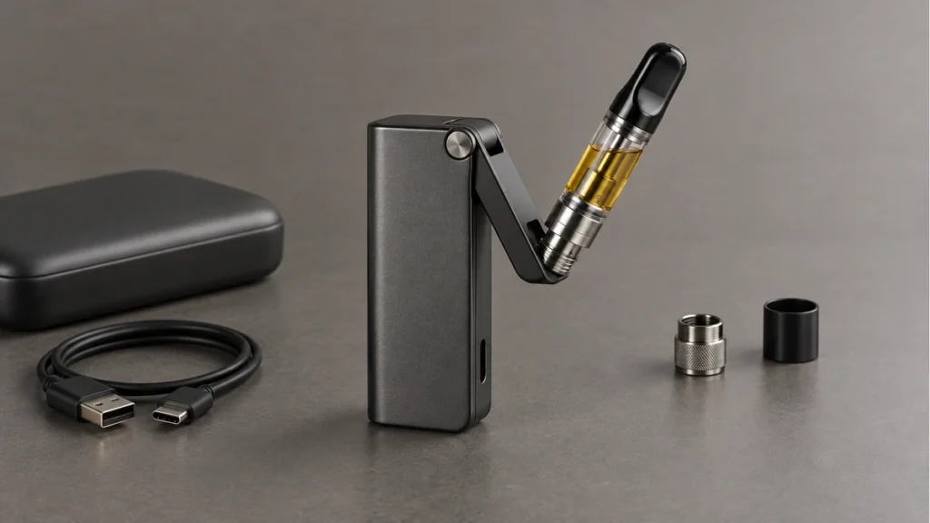 Flip 510 battery with a cartridge rotating from its protective body