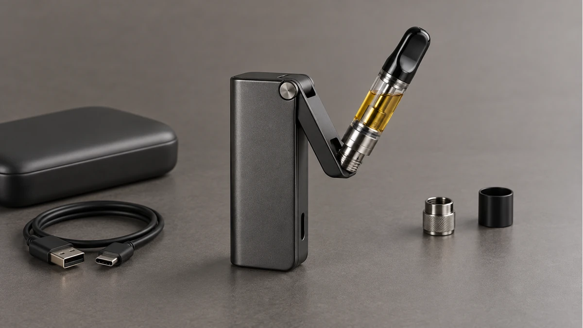 Flip 510 battery with a cartridge rotating from its protective body