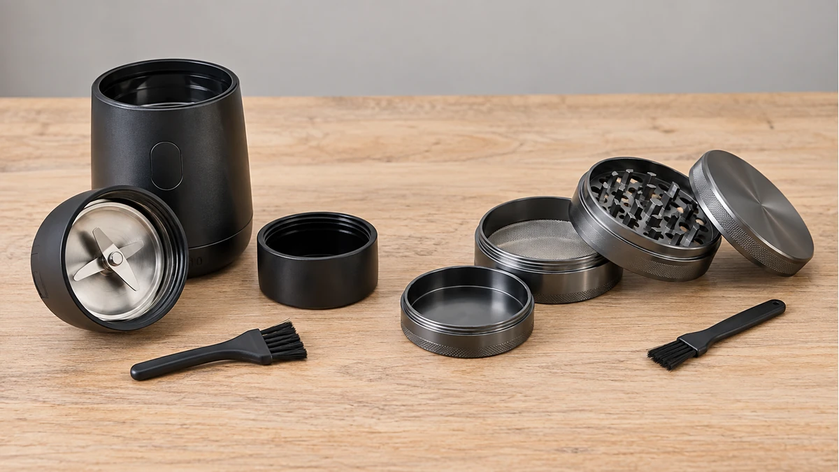 Blade and toothed grinders disassembled for cleaning