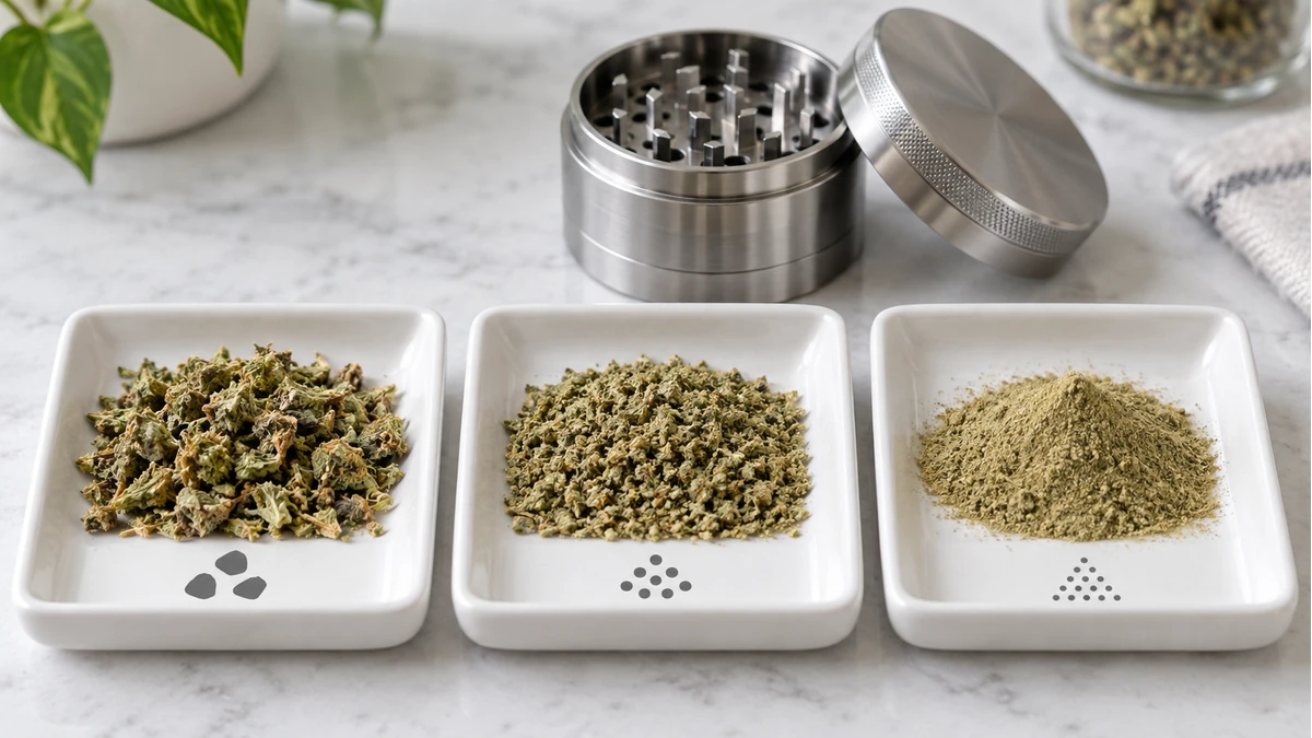 Coarse, medium and very fine herb textures shown side by side Coarse, medium and very fine herb textures shown side by side