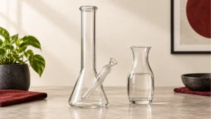 Empty bong beside a water carafe