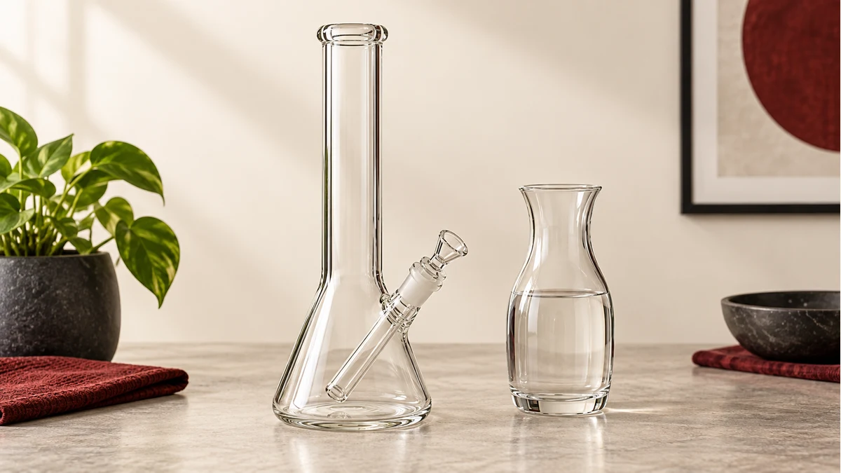Empty bong beside a water carafe