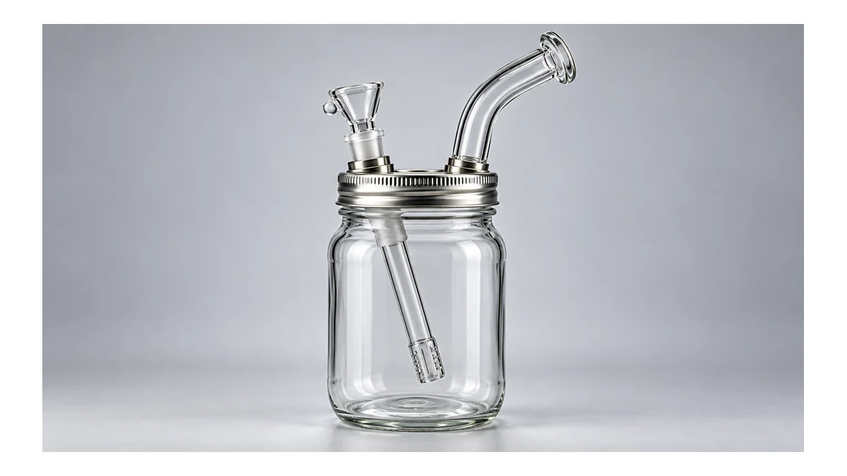 Complete mason jar water pipe with fitted lid and glass downstem