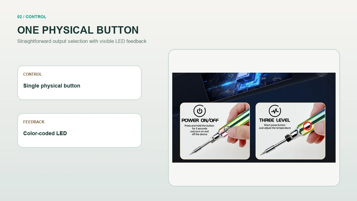 AOVAPE MiniVolt one-button control and LED feedback detail