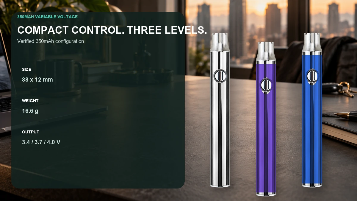 AOVAPE MiniVolt 350mAh 510 battery in an adult urban desktop presentation