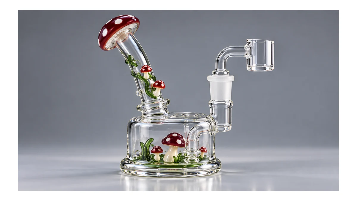 Complete mushroom-shaped glass dab rig