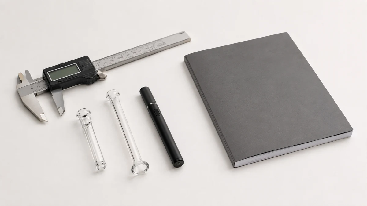 Compact dab hardware beside calipers and documentation