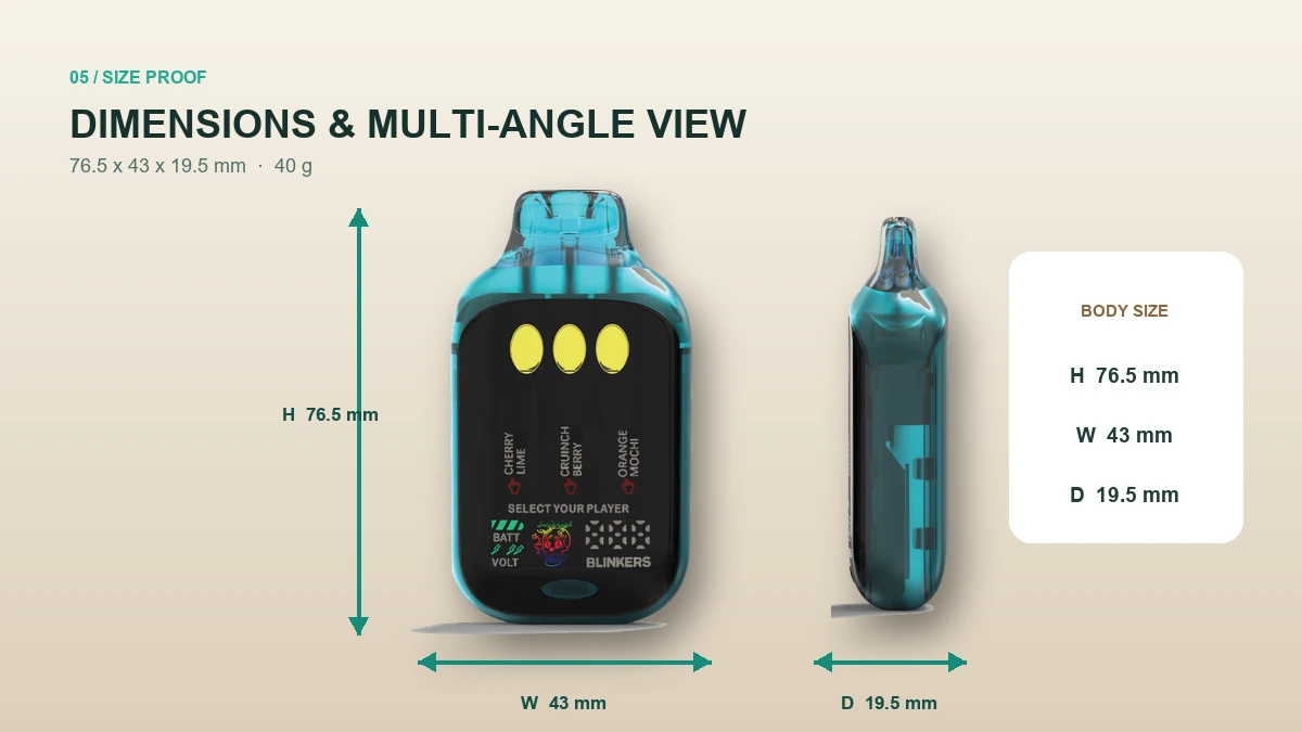 AOVAPE Axis 3 Triple-Chamber Oil Vape Device dimensions and multi-angle presentation