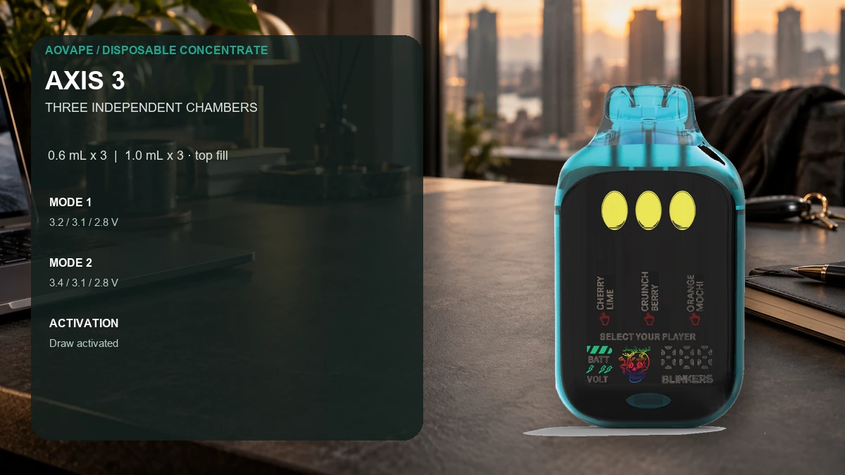 AOVAPE Axis 3 Triple-Chamber Oil Vape Device designed around the buyer's daily routine