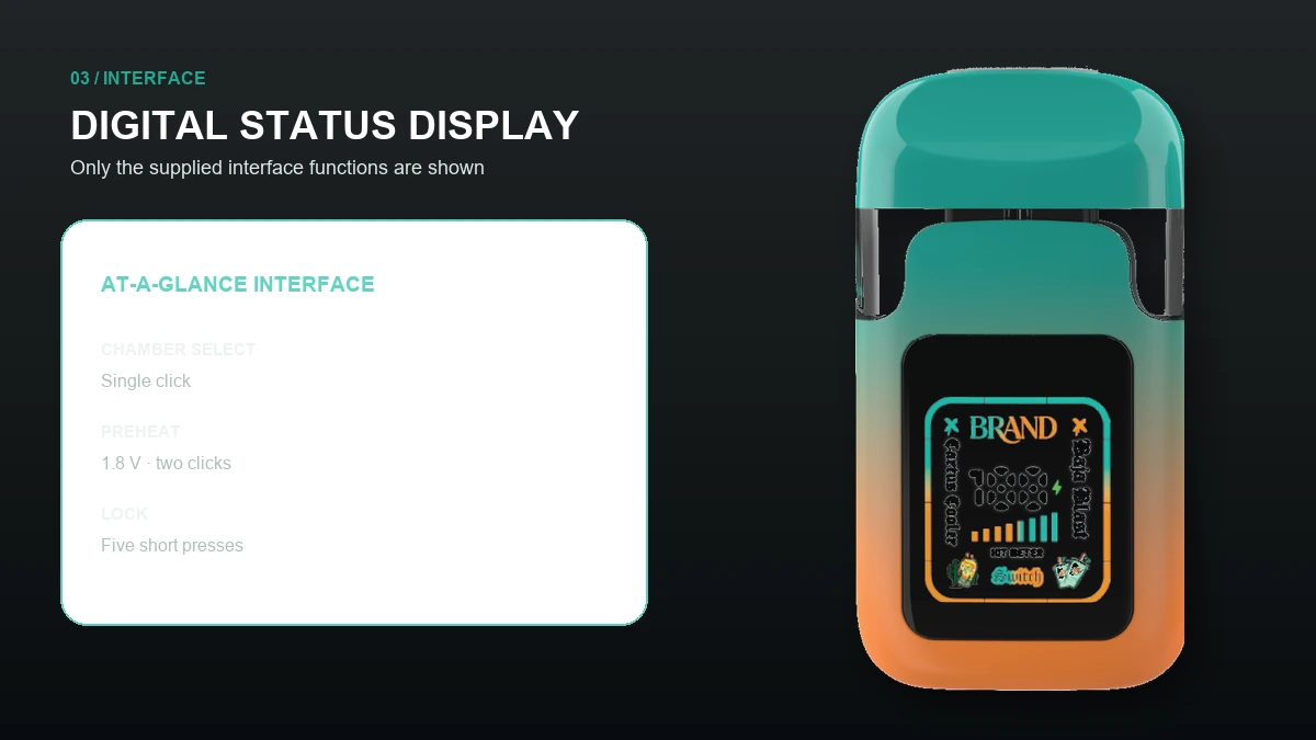 AOVAPE Flip Selectable Reservoir Vape interface and status at a glance