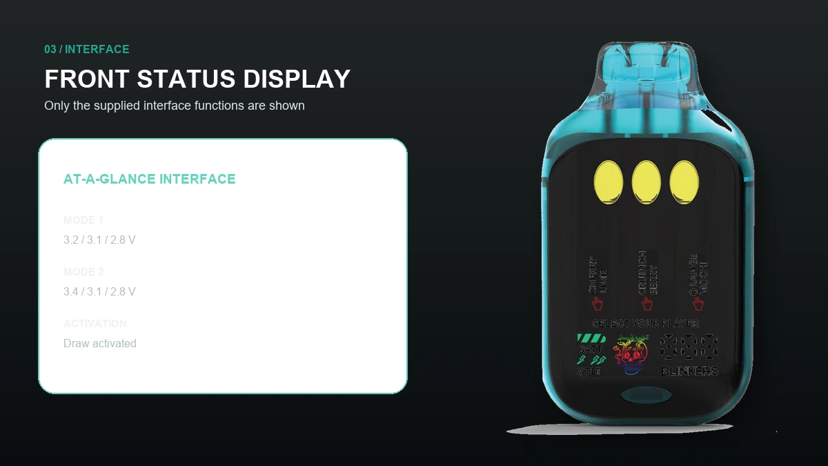 AOVAPE Axis 3 Triple-Chamber Oil Vape Device interface and status at a glance