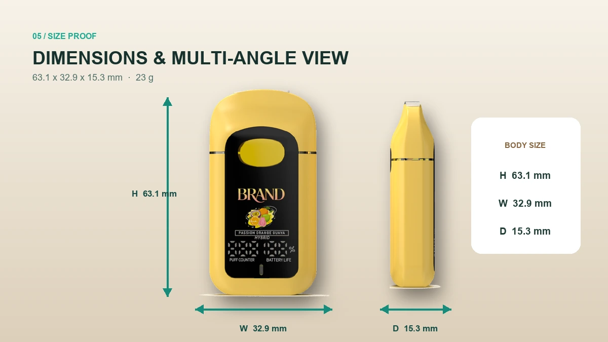 AOVAPE Dash Display Oil Vaporizer dimensions and multi-angle presentation