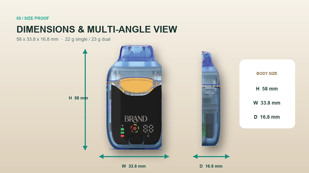 AOVAPE Pivot Disposable CBD Oil Pen dimensions and multi-angle presentation