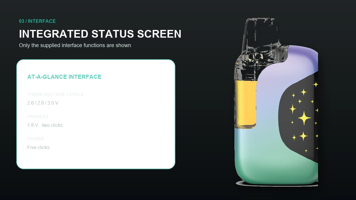 AOVAPE Twin Dual-Chamber CBD Oil Pen interface and status at a glance