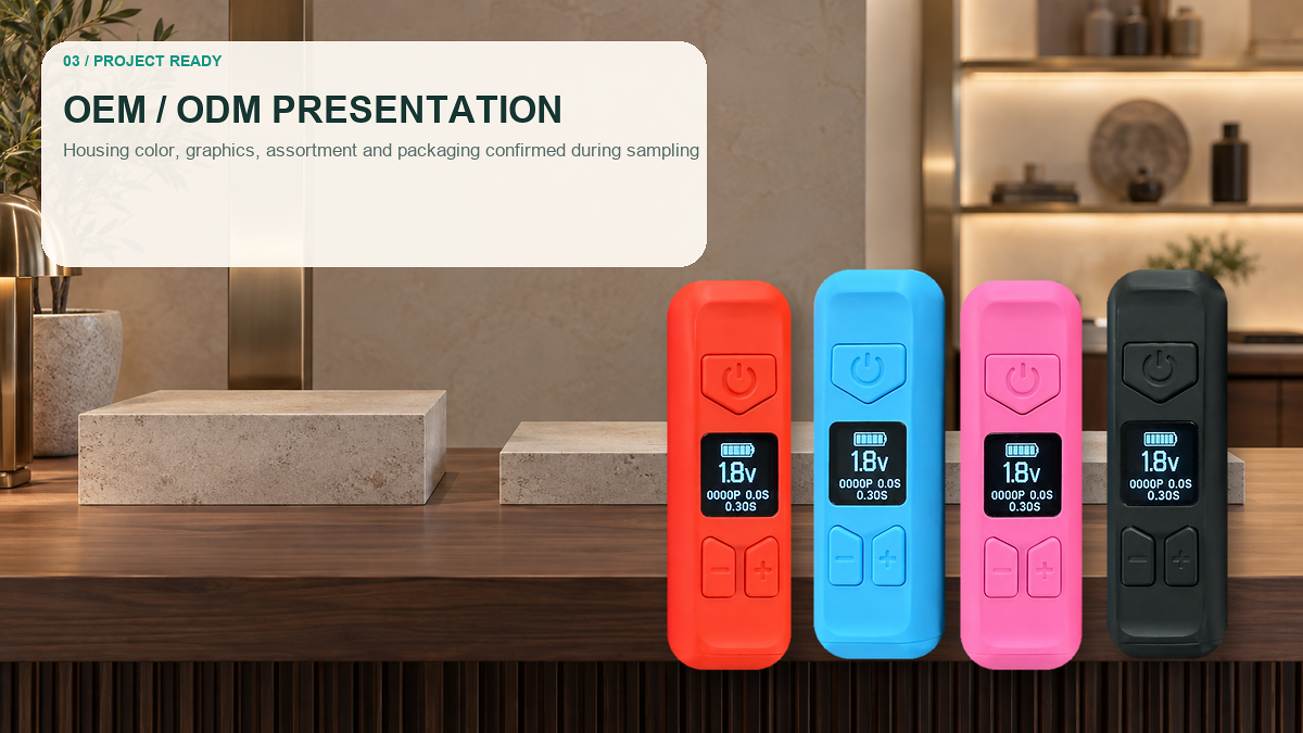 AOVAPE PocketScreen OEM ODM housing color assortment and packaging presentation