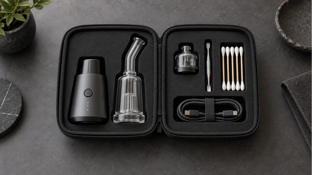 Portable electronic dab rig kit arranged in a protective case