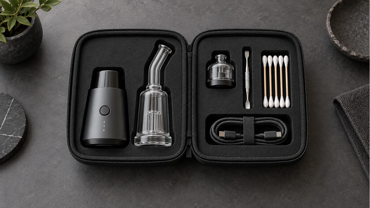 Portable electronic dab rig kit arranged in a protective case Portable electronic dab rig kit arranged in a protective case