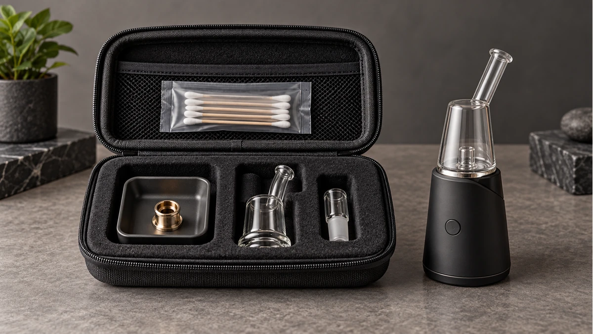 Portable dab rig parts separated by handling and cleanup function Portable dab rig parts separated by handling and cleanup function