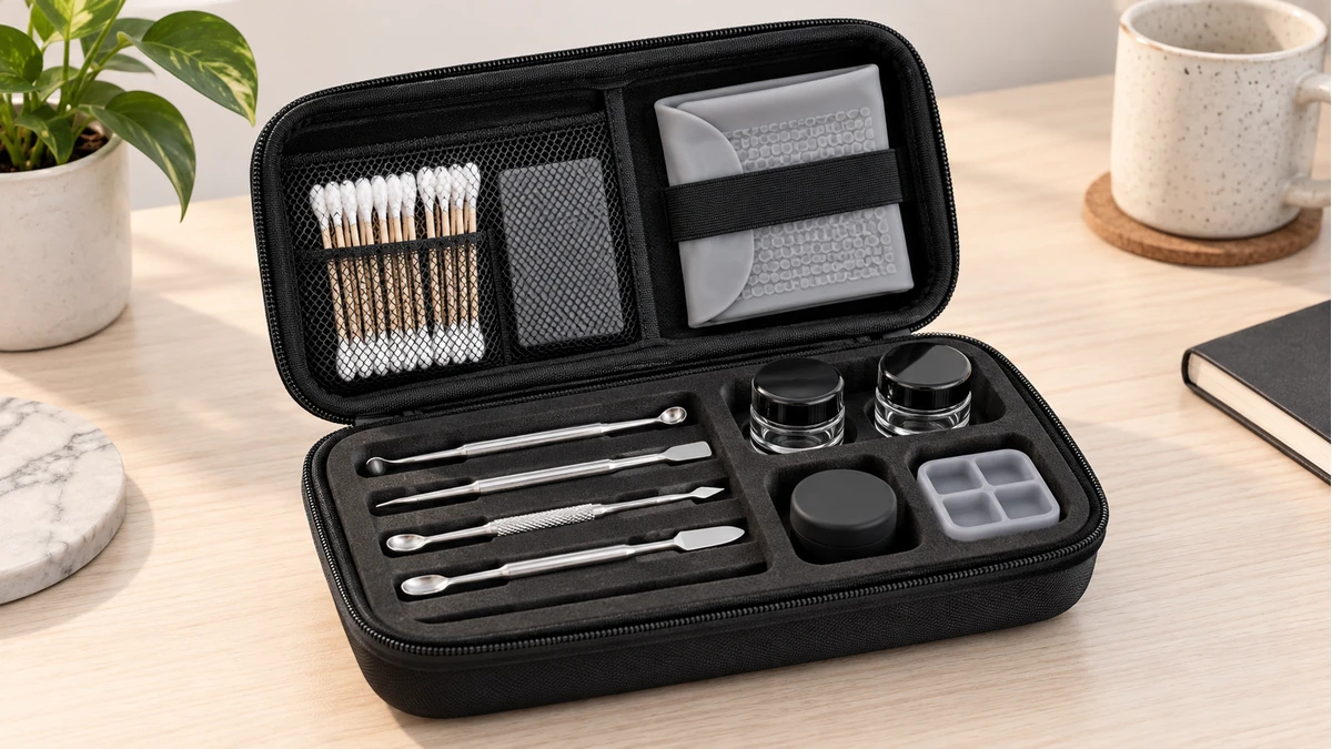 Portable zip case with separated dab tools and accessories
