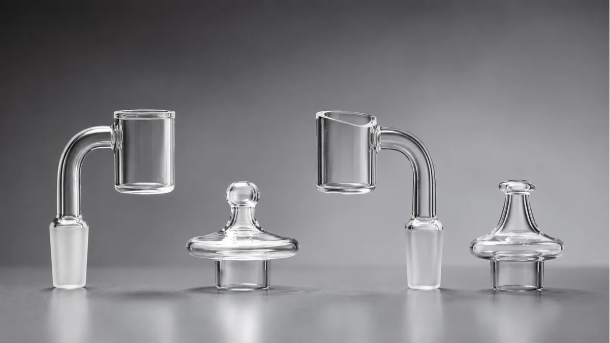 Two quartz bangers with two carb cap shapes
