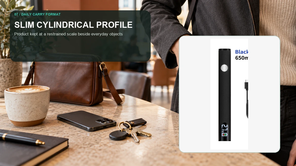 AOVAPE 650mAh Digital Display Vape Pen Battery slim cylindrical daily-carry presentation