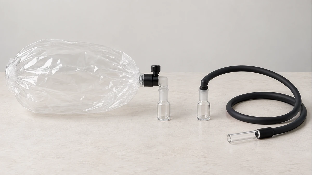 Balloon bag and whip accessories for a tabletop dry herb vaporizer