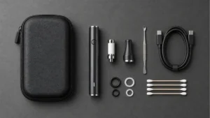 Wax pen kit with battery, chamber, tool, cable and cleaning parts